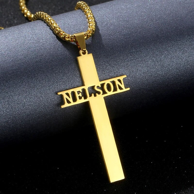 A custom cross necklace with Name