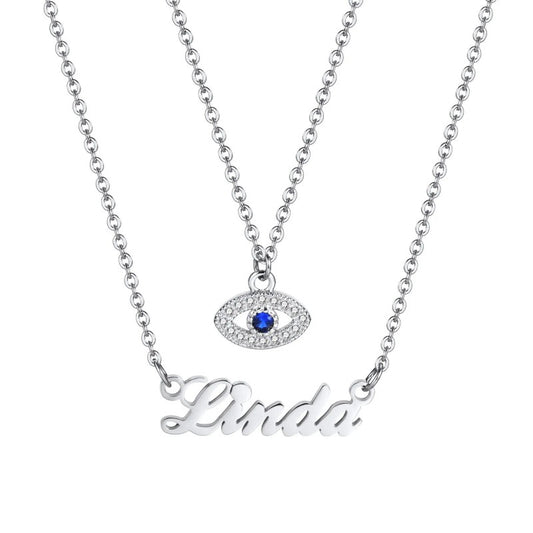 Custom Name Evil Eye Necklace in Silver