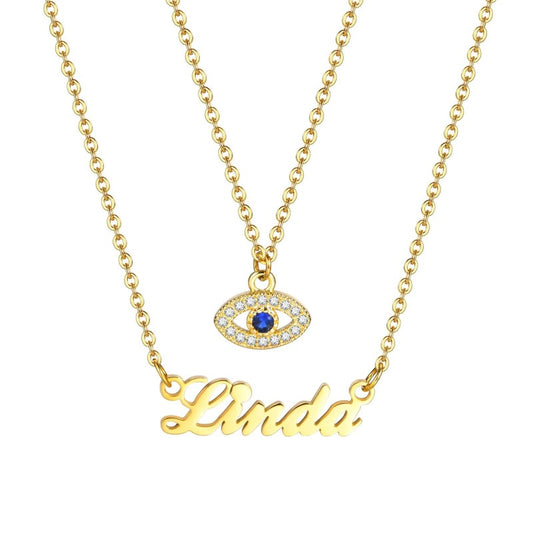 Custom Name Evil Eye Necklace in Gold