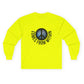 Yellow long-sleeved shirt with a cosmic peace symbol and text "comes from within."