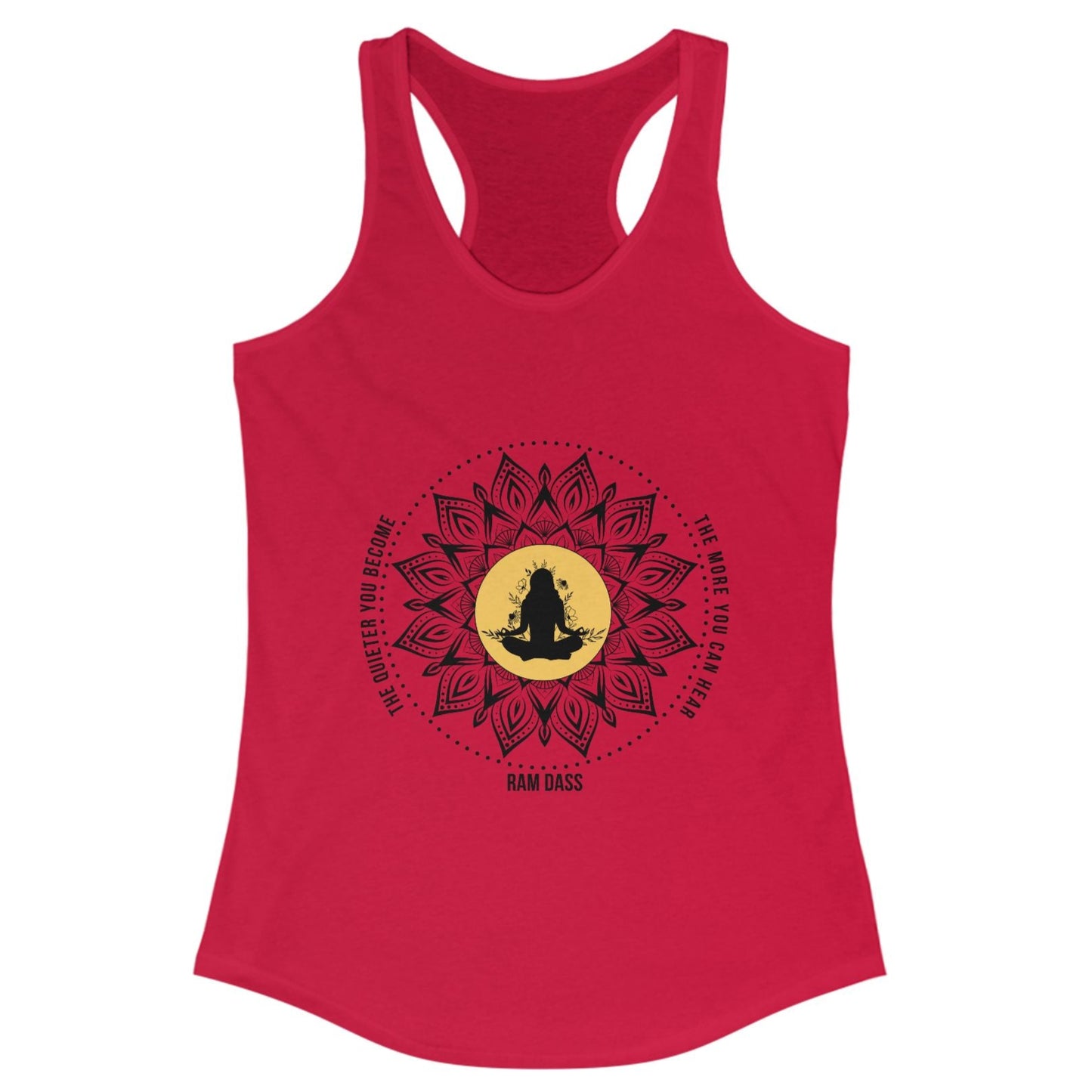 Red tank top with a black and yellow mandala design on a white background